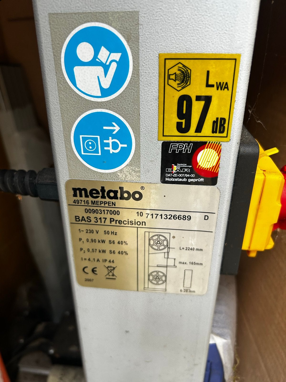 Metabo BAS 317 Precision Lintzaag, Ophalen, 70 mm of meer, 600 tot 1200 watt, Zo goed als nieuw