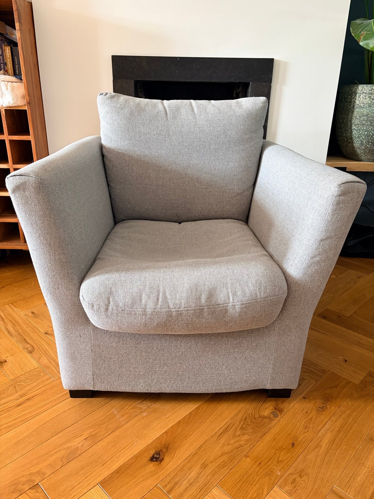 Comfortabele grijze fauteuil, Huis en Inrichting, Fauteuils, Ophalen, Gebruikt, Stof, 75 tot 100 cm