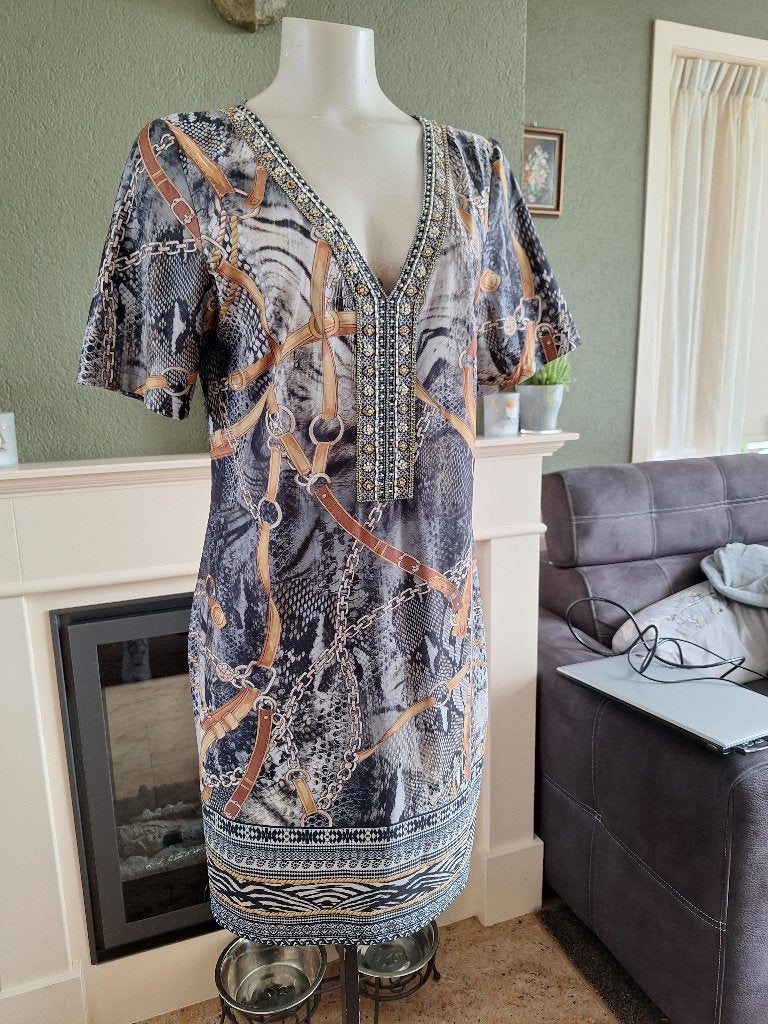 K-Design K Design gave jurk met mooie kraag L 42 44, Kleding | Dames, K-design, Verzenden, Maat 42/44 (L), Zo goed als nieuw