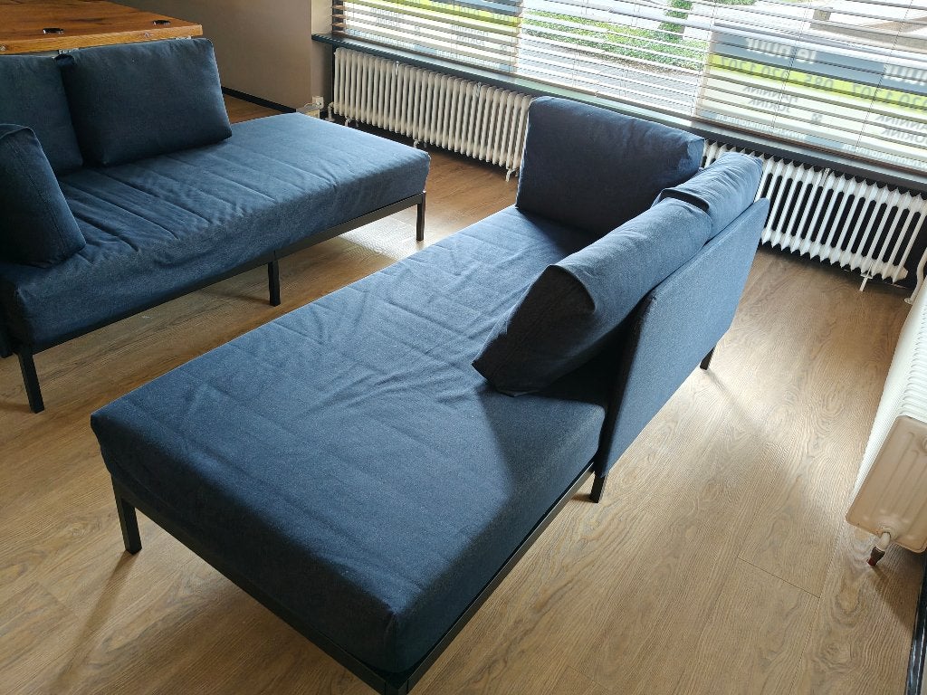 2x slaapbank donkerblauw, Ophalen, Zo goed als nieuw, Eenpersoons, Blauw