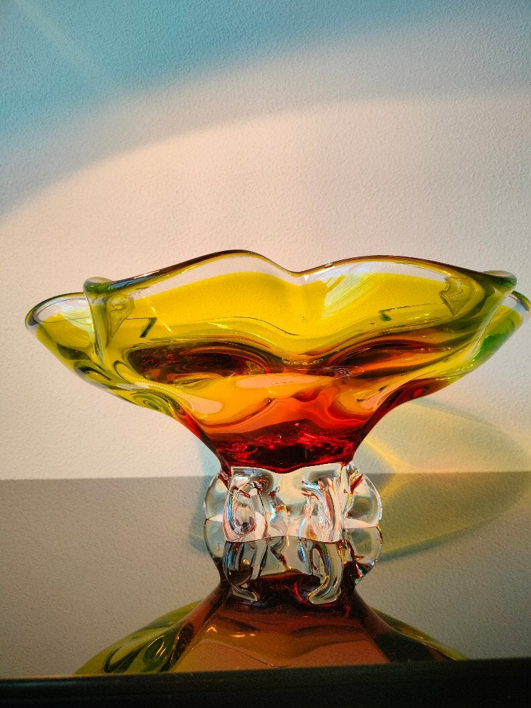 Murano Schaal Geel Roze Ster 1950, Ophalen of Verzenden