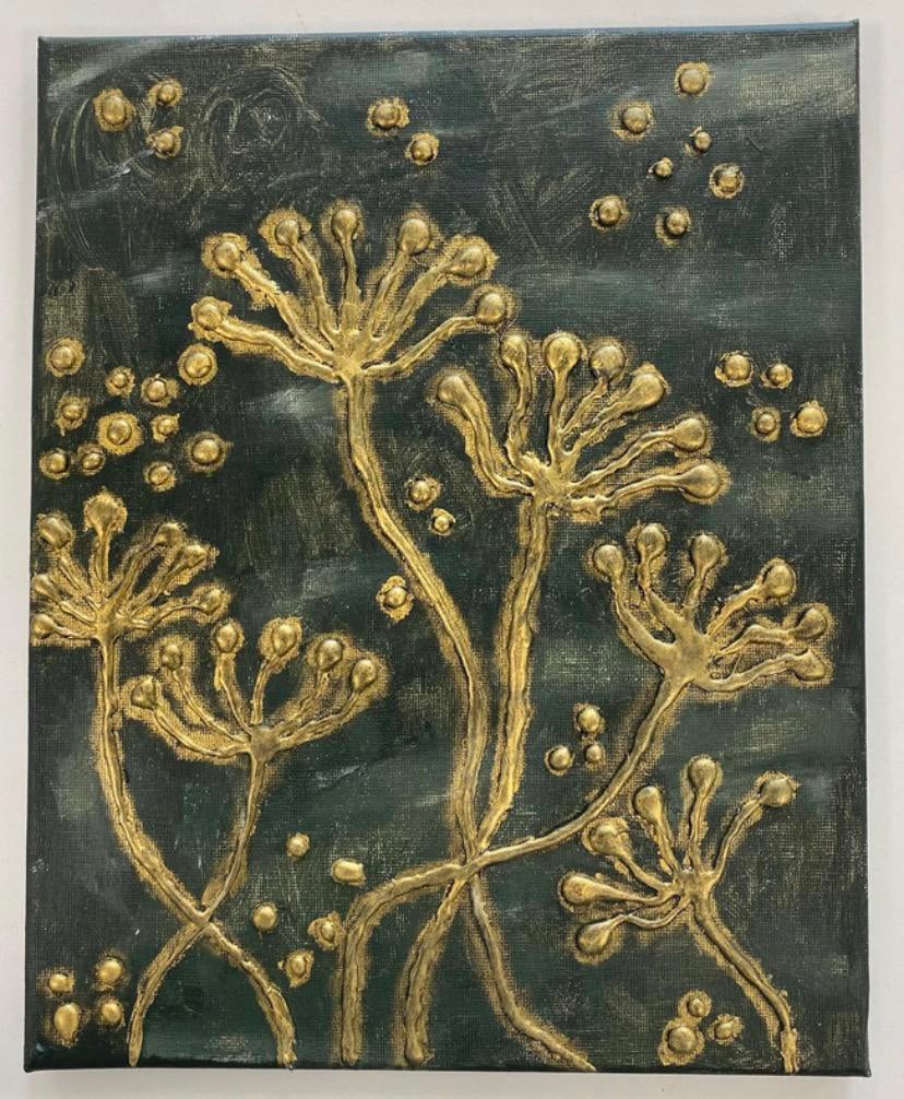 donkergroen-goud schilderij 25x30 cm (zelf geschilderd), Ophalen of Verzenden