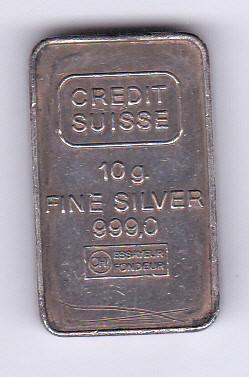 Baartje van 10 gram zilver Credit Suisse, Ophalen of Verzenden, Zilver