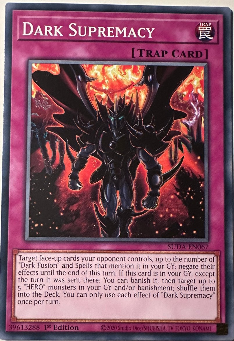 Yu-Gi-Oh! Dark Supremacy SUDA 1st Edition !, Ophalen of Verzenden, Zo goed als nieuw, Losse kaart