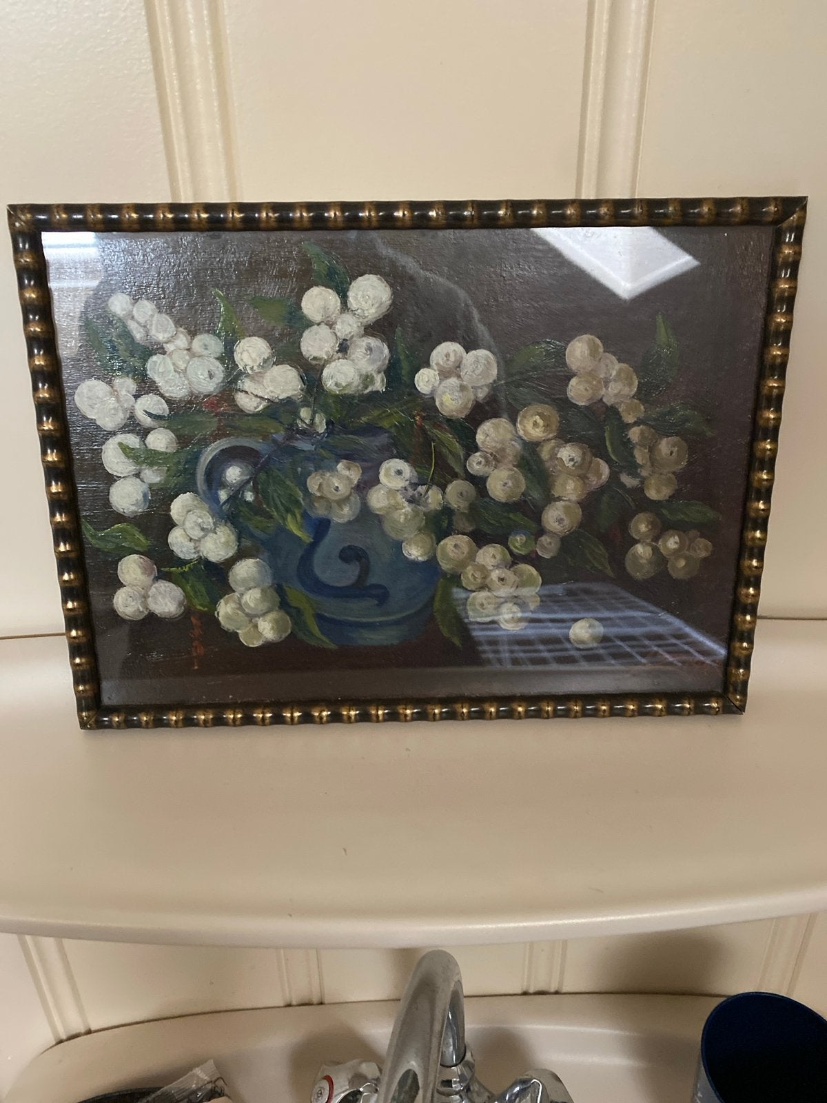 Gesigneerd Stilleven met Bessen in Originele Lijst, Paneel, Realistisch, Stilleven, Ophalen of Verzenden
