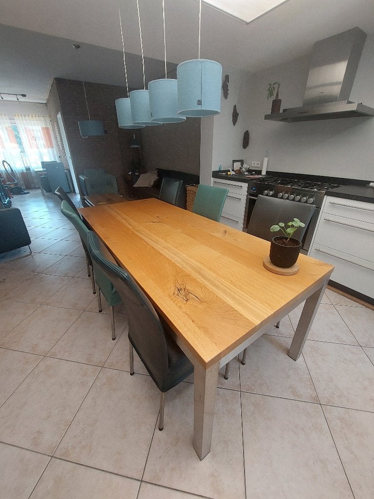 Eetkamertafel met 6 stoelen, Ophalen, Gebruikt, 200 cm of meer, 50 tot 100 cm