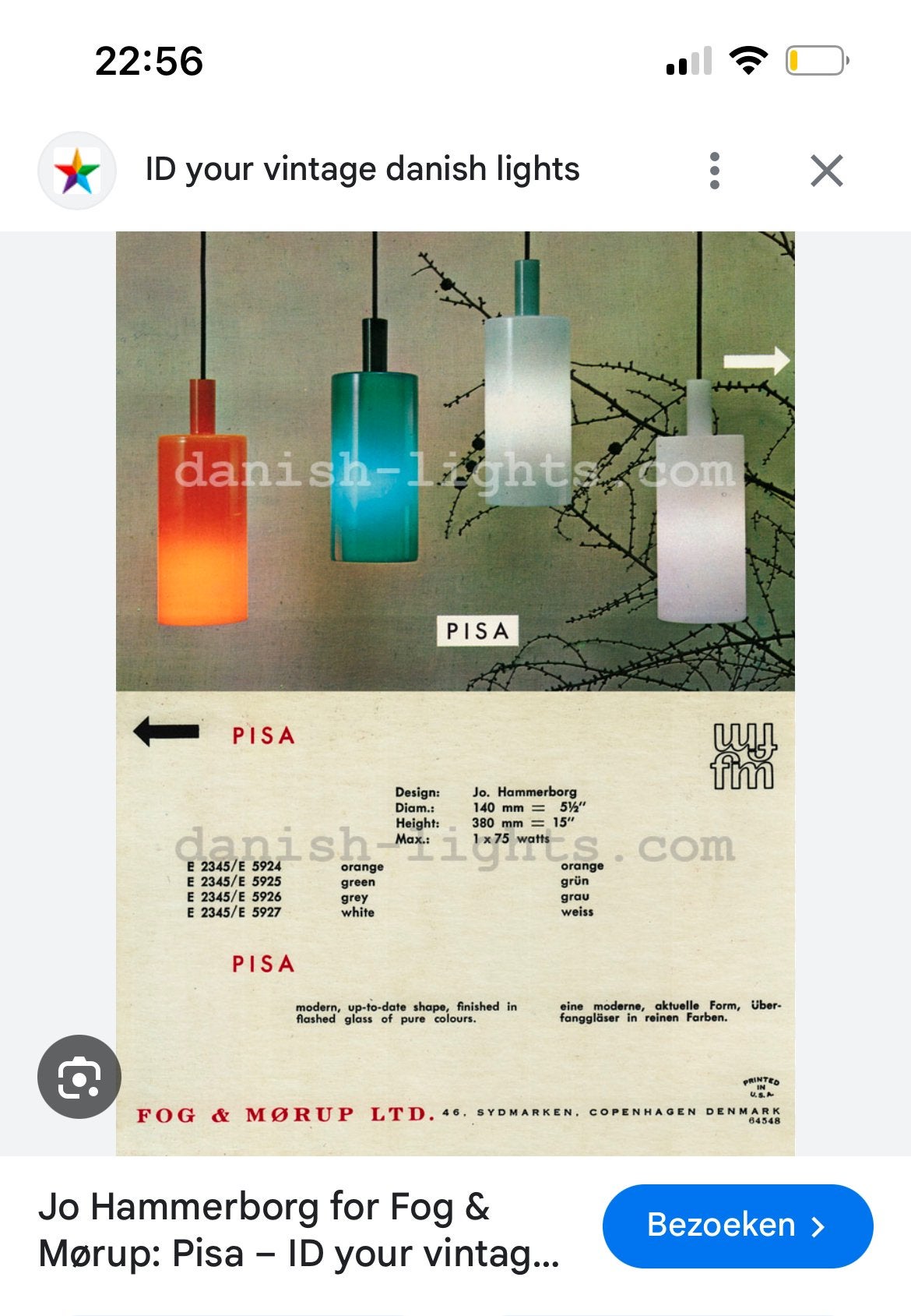 JO Hammerborg Pisa hanglamp - FOG & MØRUP -  Deens design -, Ophalen, Zo goed als nieuw