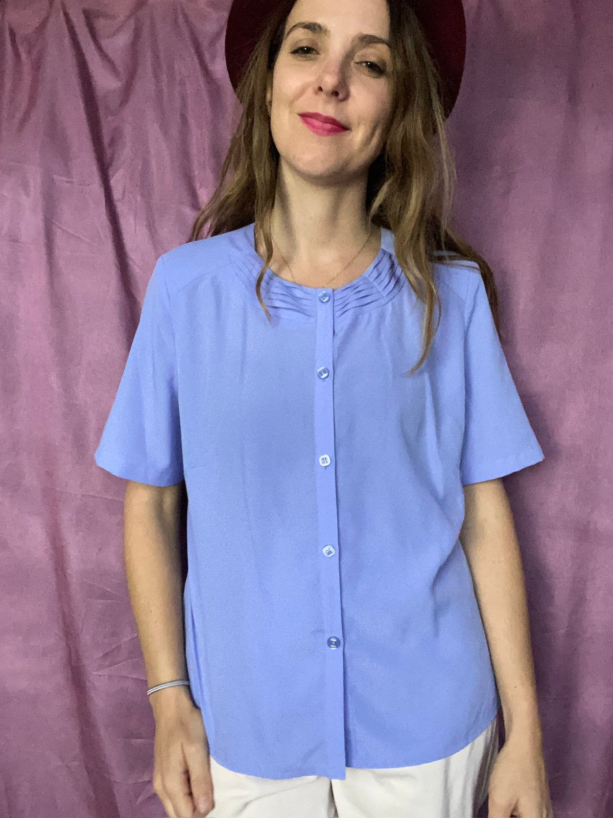 Vintage paarse blouse / shirt - jaren 90 - lila -40/L, Maat 38/40 (M), Hgv, Ophalen of Verzenden, Vintage