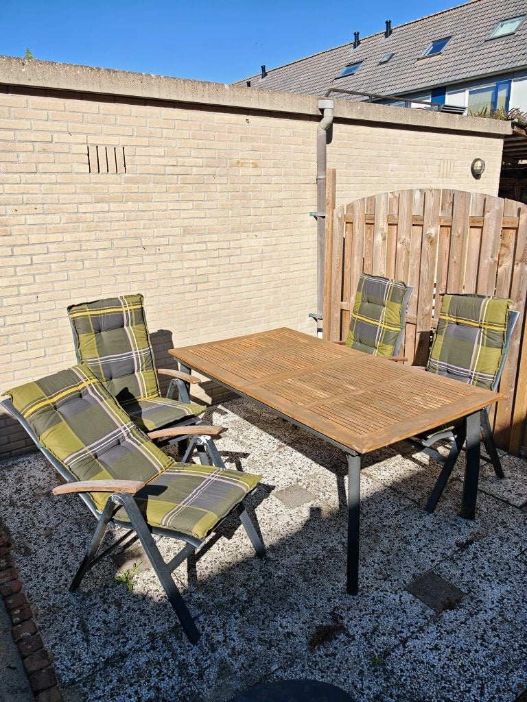 Tuinset met verstelbare stoelen, Tuin en Terras, Ophalen, 4 zitplaatsen, Gebruikt, Teakhout
