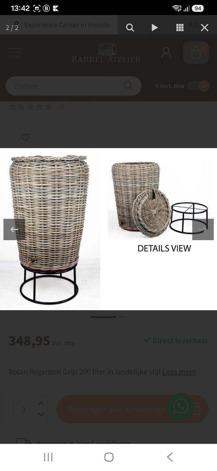 Rene Houtman regenton, grijs rotan, 200 liter, Overige materialen, Gebruikt, Met kraantje, 150 liter of meer