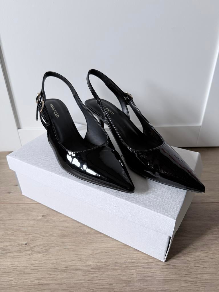 Zwarte lak slingback pumps (Anna Field), Kleding | Dames, Schoenen, Pumps, Zwart, Ophalen of Verzenden, Zo goed als nieuw