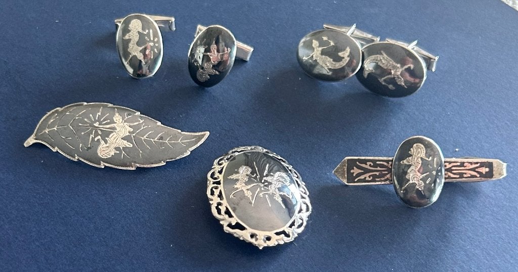 Set Vintage Siam Sterling 925 zilveren sieraden, Antiek en Kunst, Antiek | Goud en Zilver, Ophalen of Verzenden, Zilver