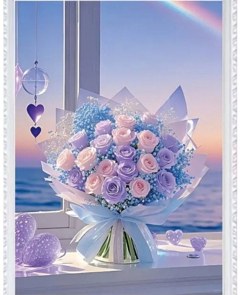 30x20cm Diamond Painting rozen boeket lila (rond) nr 365, Verzenden, Nieuw, Meerkleurig, Natuur en Bloemen