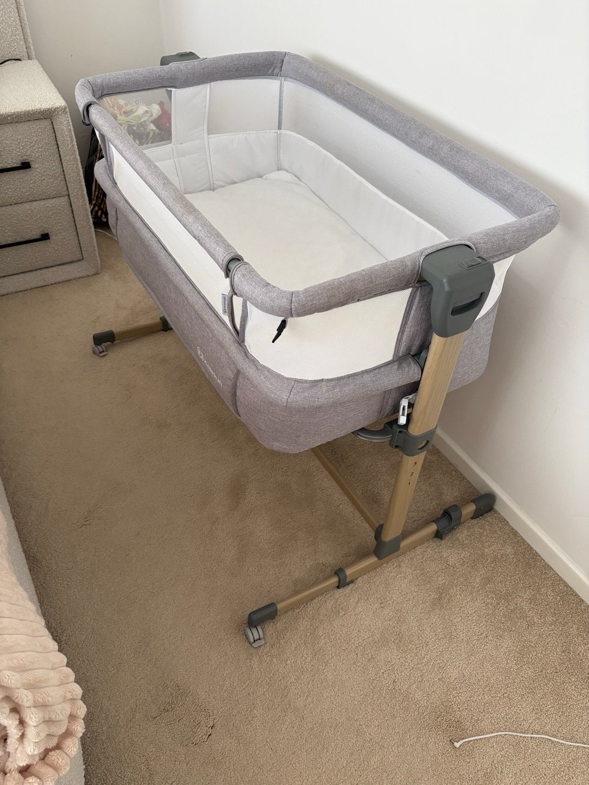 Kinderkraft UNO UP Co-Sleeper/Wieg - Grijs, Kinderen en Baby's, Ophalen of Verzenden, Zo goed als nieuw, Wieg