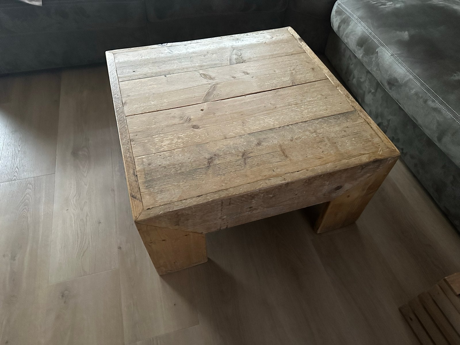 Steigerhouten salon tafel 80x80 cm, Ophalen, Gebruikt, 50 tot 100 cm, Vierkant