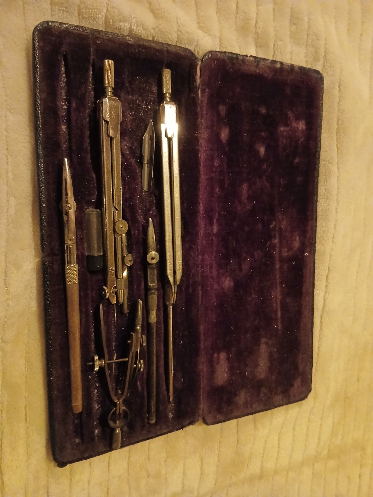 Antieke Passerset E.O. Richter & Co. in Fluwelen Etui (D.R.P, Antiek en Kunst, Ophalen of Verzenden