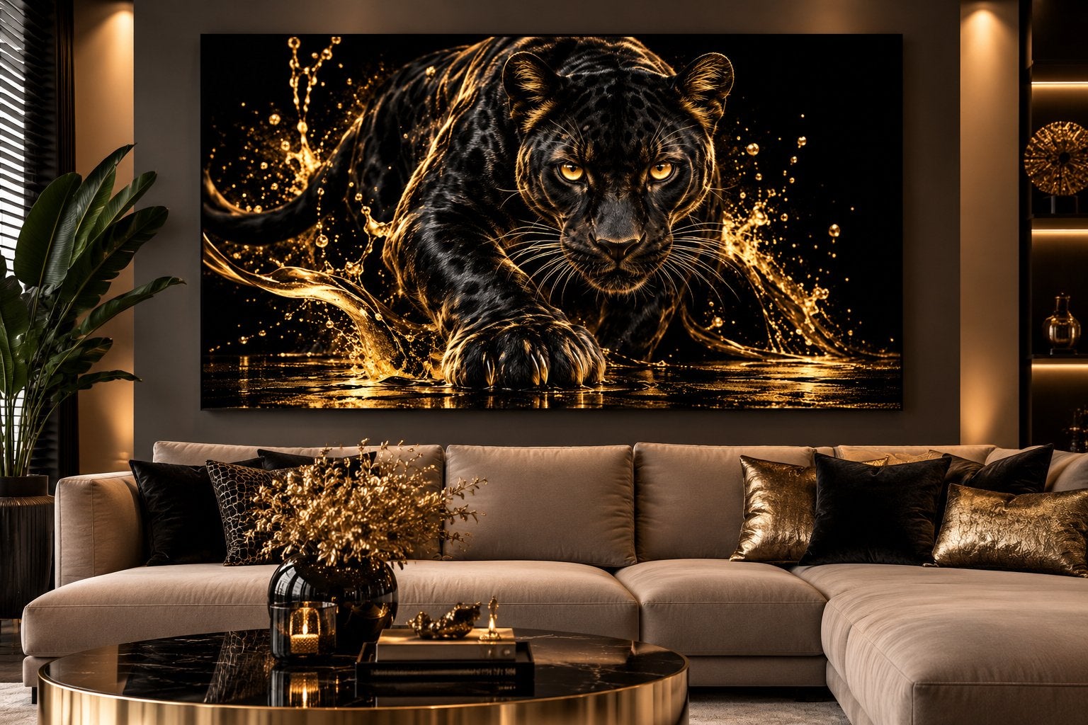 Nieuw Schilderij Zwarte Panter Goud 120x80cm met Ophangsyste, Nieuw, Ophalen of Verzenden, Schilderij, 100 tot 125 cm