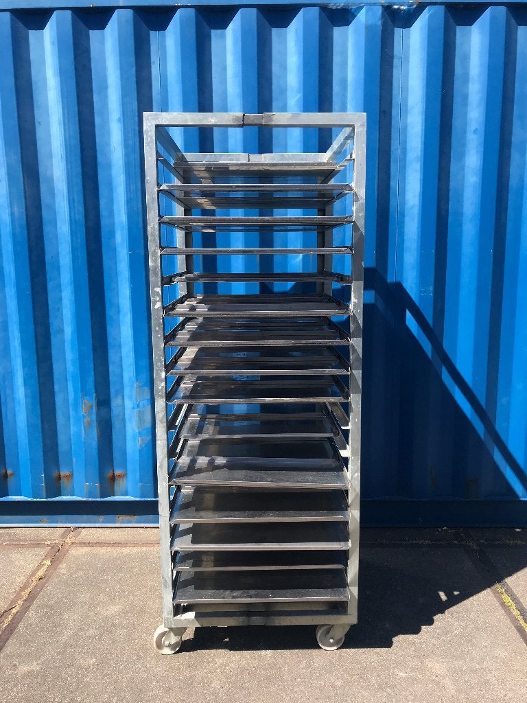 RVS regalen wagen met rvs ligplaten, Ophalen, Gebruikt