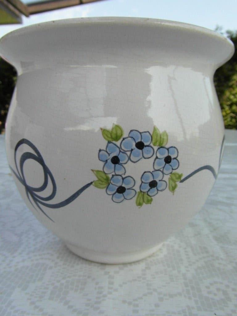 bloempot  wit blauw 13 cm H 13 cm doorsn Handenarbeid Rheine, Rond, Binnen, Ophalen of Verzenden, Aardewerk