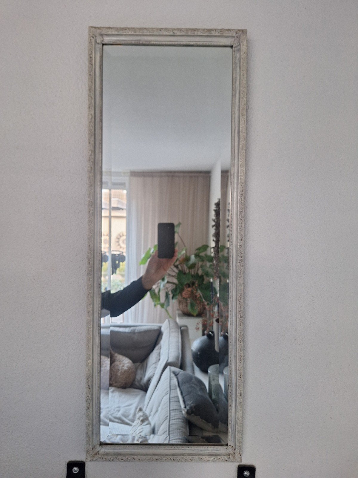 spiegel 95 cm bij 34 cm. wit omlijst, Huis en Inrichting, Ophalen, Rechthoekig, Minder dan 50 cm, Minder dan 100 cm