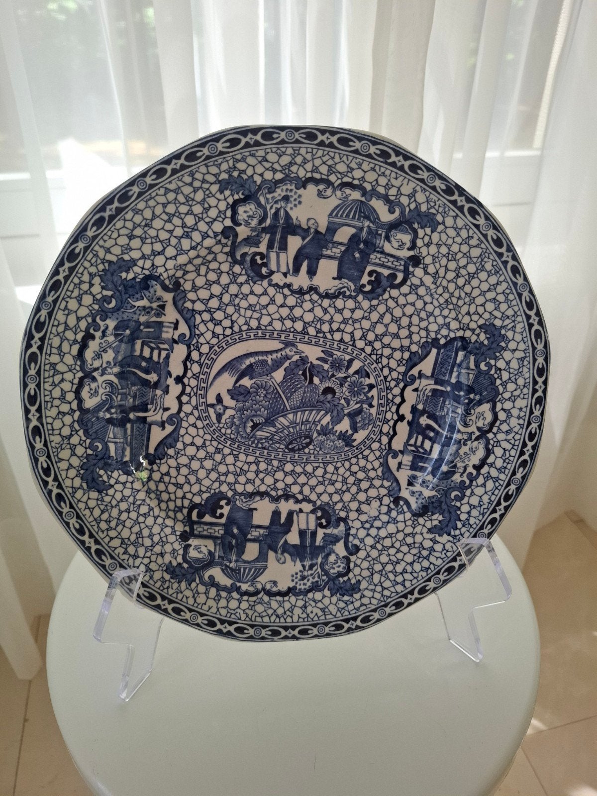 blauw met wit bord. William Adams rond 25 cm, Ophalen of Verzenden