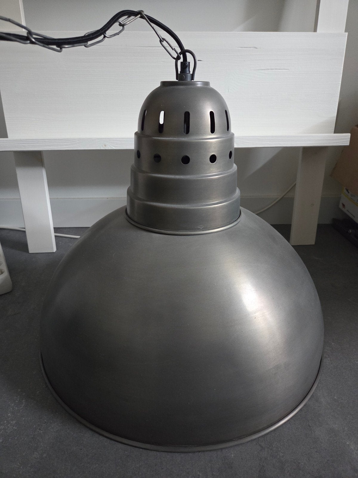 Industriële hanglamp grijs - diameter 52,5 cm, Ophalen, Gebruikt, E27 (groot), Metaal