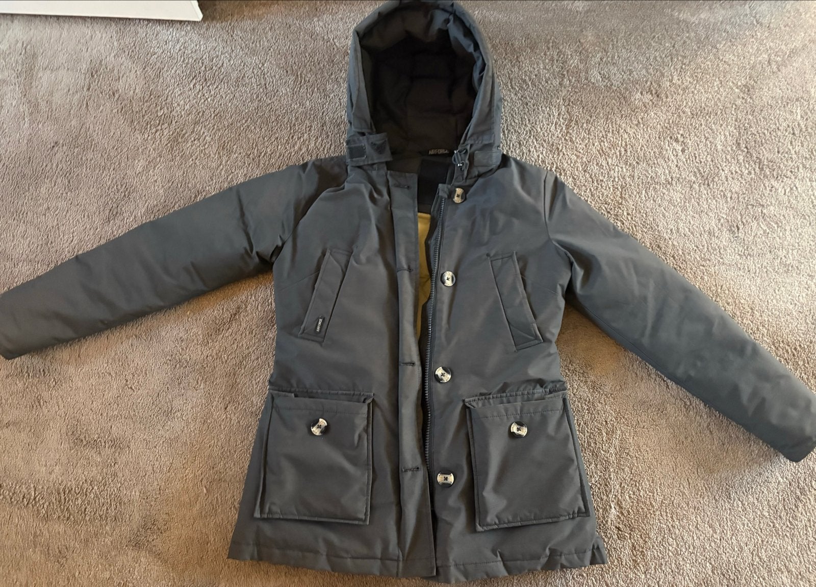 Airforce jas - Warme winterjas met capuchon, Ophalen of Verzenden, Gedragen, Maat 36 (S), Grijs