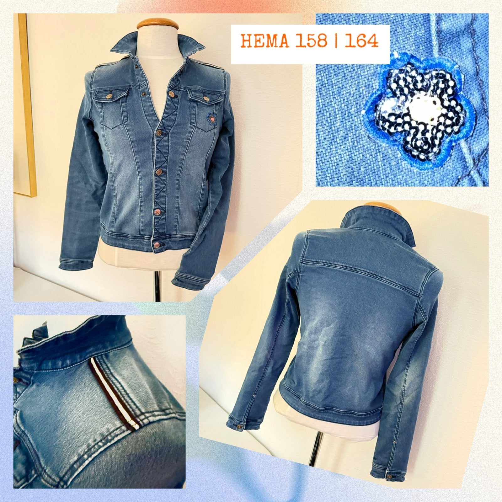 Hema jeans jasje jack spijkerjack 158 164 XS 34 36 stripe, Ophalen of Verzenden, Zo goed als nieuw, Meisje, Jas