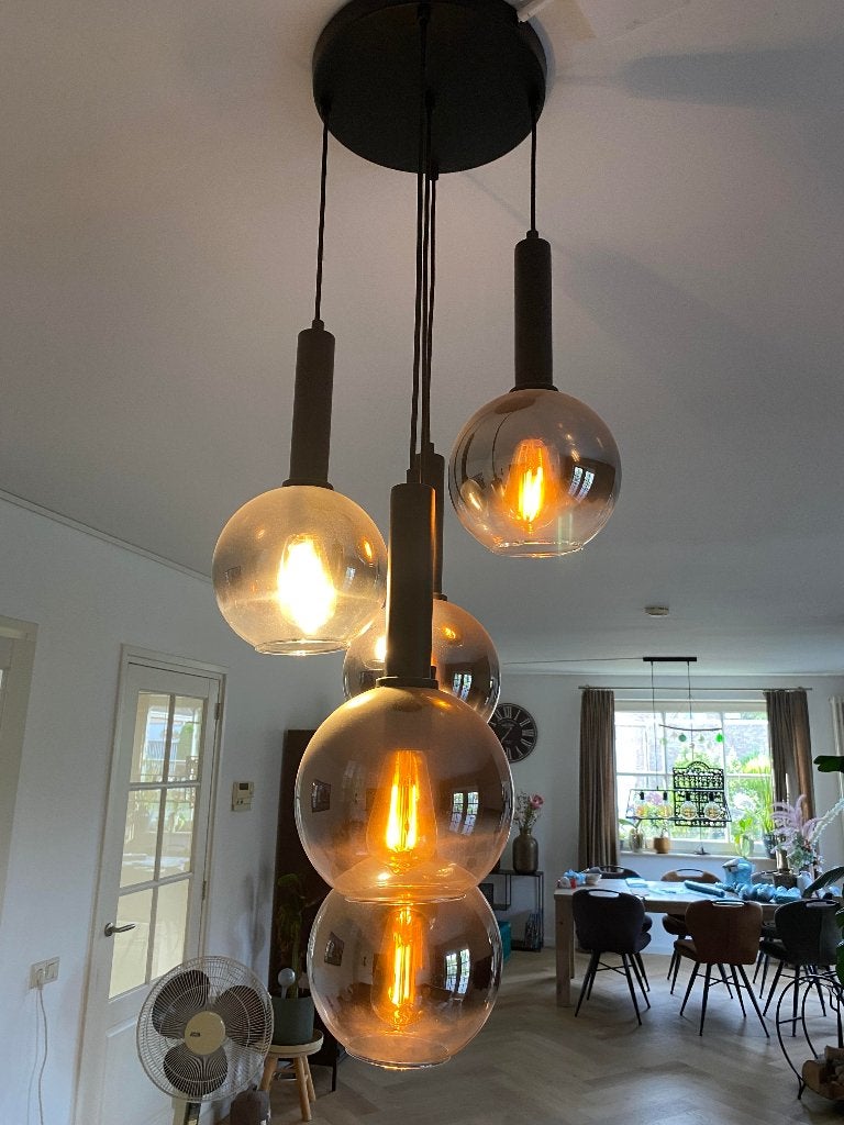 Tafel-hanglamp, Huis en Inrichting, Lampen | Hanglampen, Ophalen, Zo goed als nieuw, Glas, 50 tot 75 cm