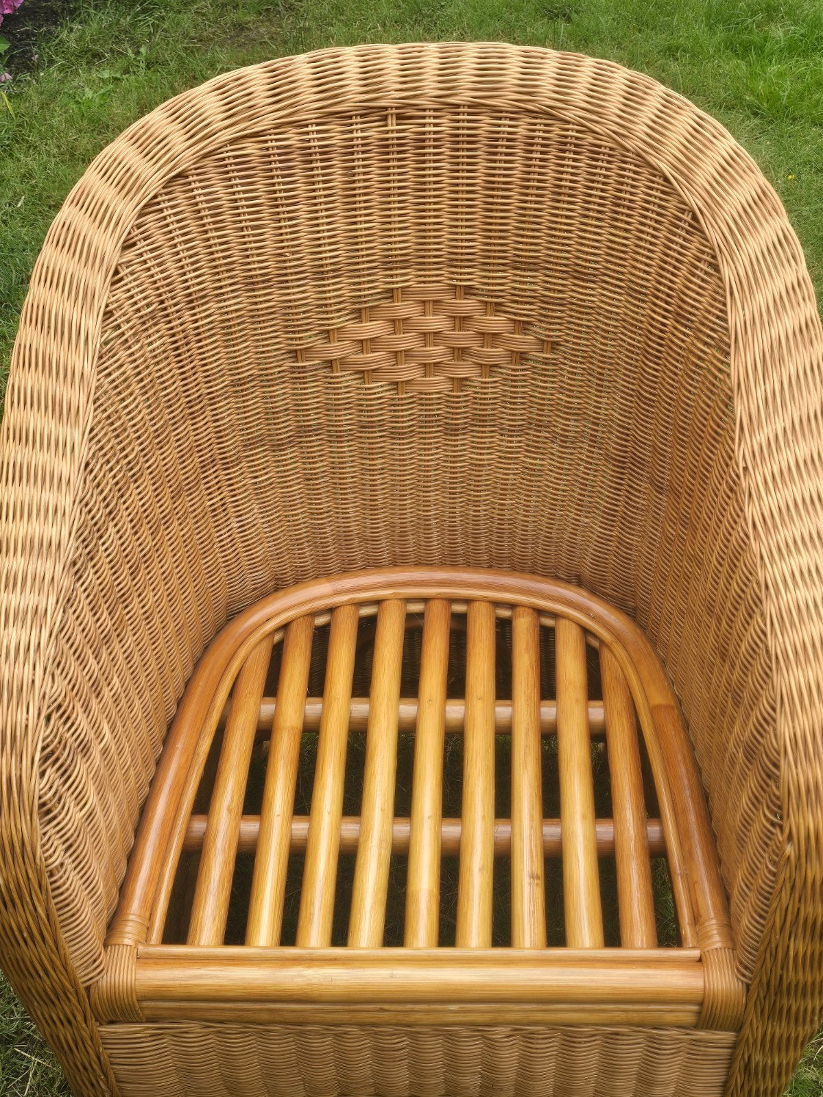 Rotan stoel met kussen, Huis en Inrichting, Stoelen, Ophalen, Gebruikt, Overige kleuren, Eén