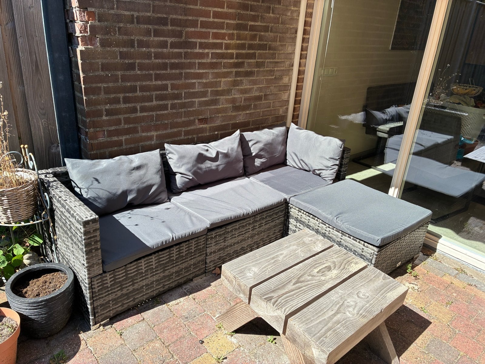 VidaXL Wicker Loungeset met Kussens - Grijs, Ophalen, 4 zitplaatsen, Zo goed als nieuw, Loungeset