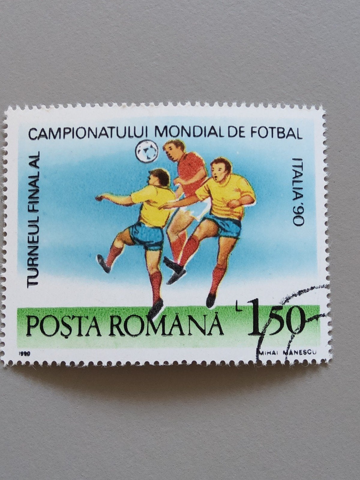 Roemeense postzegel WK voetbal Italië '90, Postzegels en Munten, Verzenden, Overige landen, Gestempeld