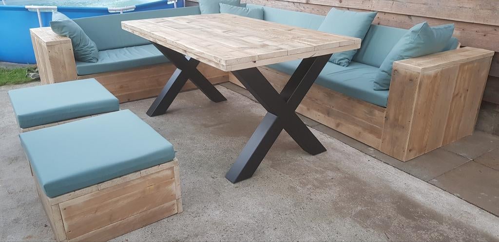 Steigerhout hoekbank loungeset tuinset loungebank kussens, Ophalen of Verzenden, Nieuw