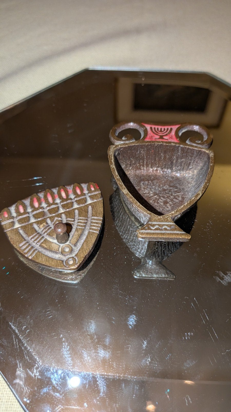 Vintage Messing/Brons Amfoor Kistje met Menora (Judaica), Ophalen of Verzenden