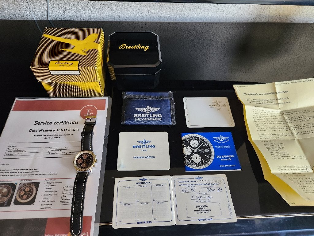 Breitling Old Navitimer (Fullset, Garantie,  Serviced), Leer, Staal, Breitling, Polshorloge