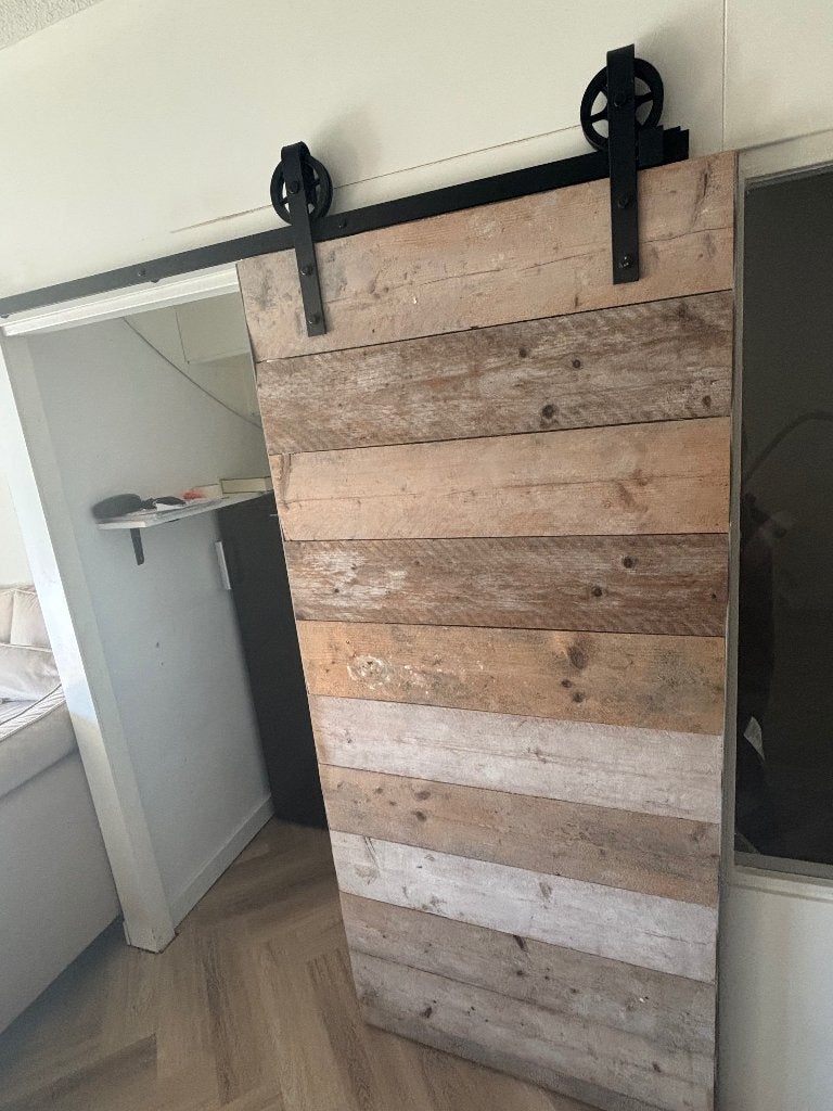 Houten schuifdeur met rails, Ophalen, Gebruikt, Binnendeur, Schuifdeur