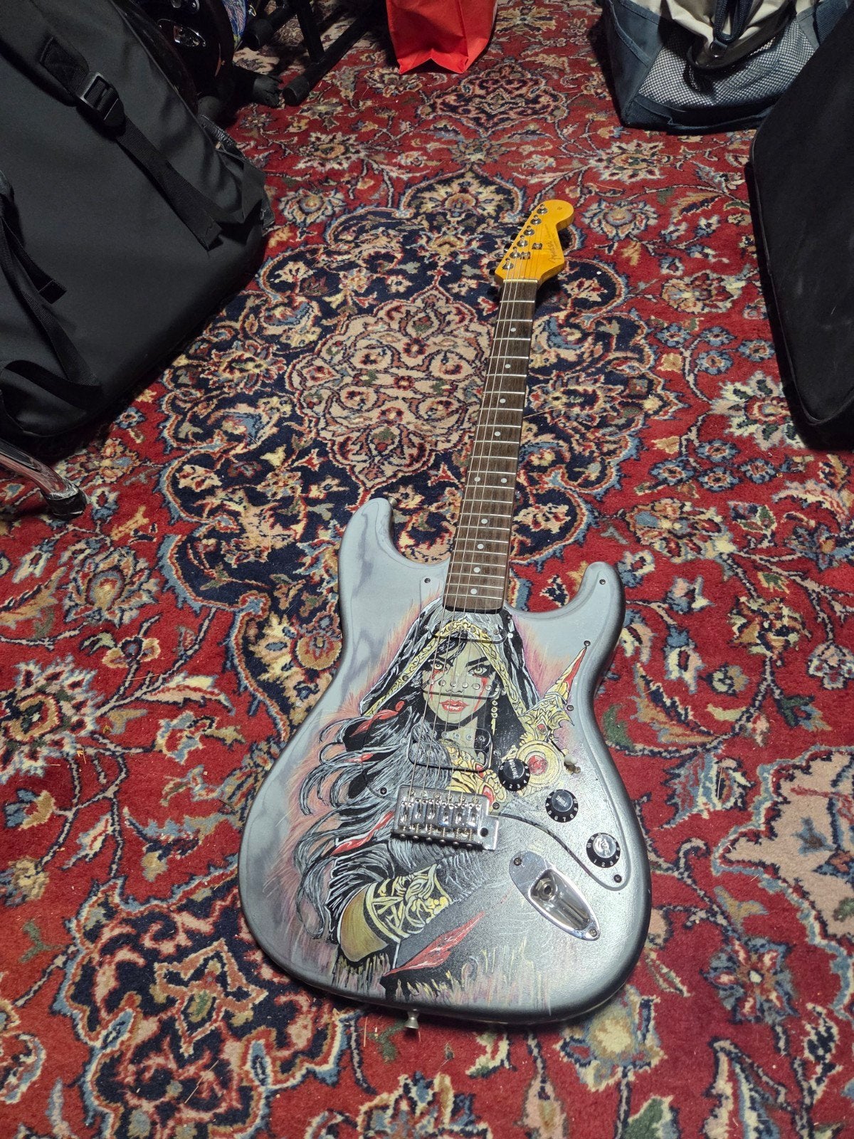 Fender Stratocaster met custom artwork, Muziek en Instrumenten, Snaarinstrumenten | Gitaren | Elektrisch, Gebruikt, Solid body