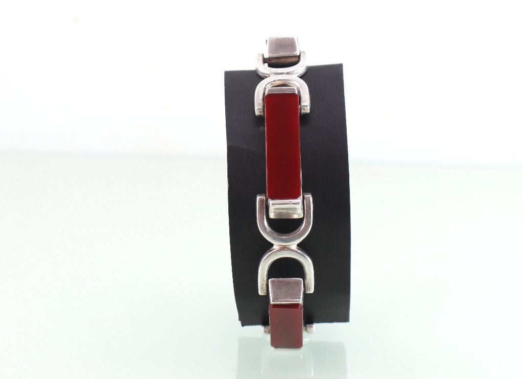 Vintage zilveren armband carneool Franz Scheurle, Sieraden, Tassen en Uiterlijk, Ophalen of Verzenden, Zilver, Armband, Met edelsteen