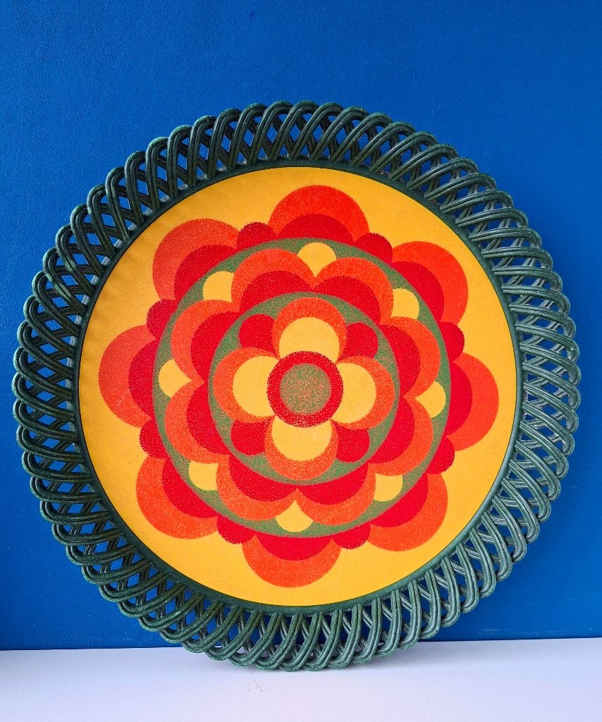 Vintage kleurrijk Emsa dienblad/Flower Power, Kunststof, Gebruikt, Rond, Ophalen of Verzenden