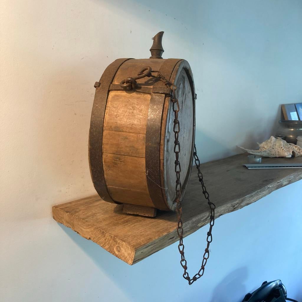 Antieke houten drinkfles in de vorm van een tonnetje, Antiek en Kunst, Ophalen of Verzenden
