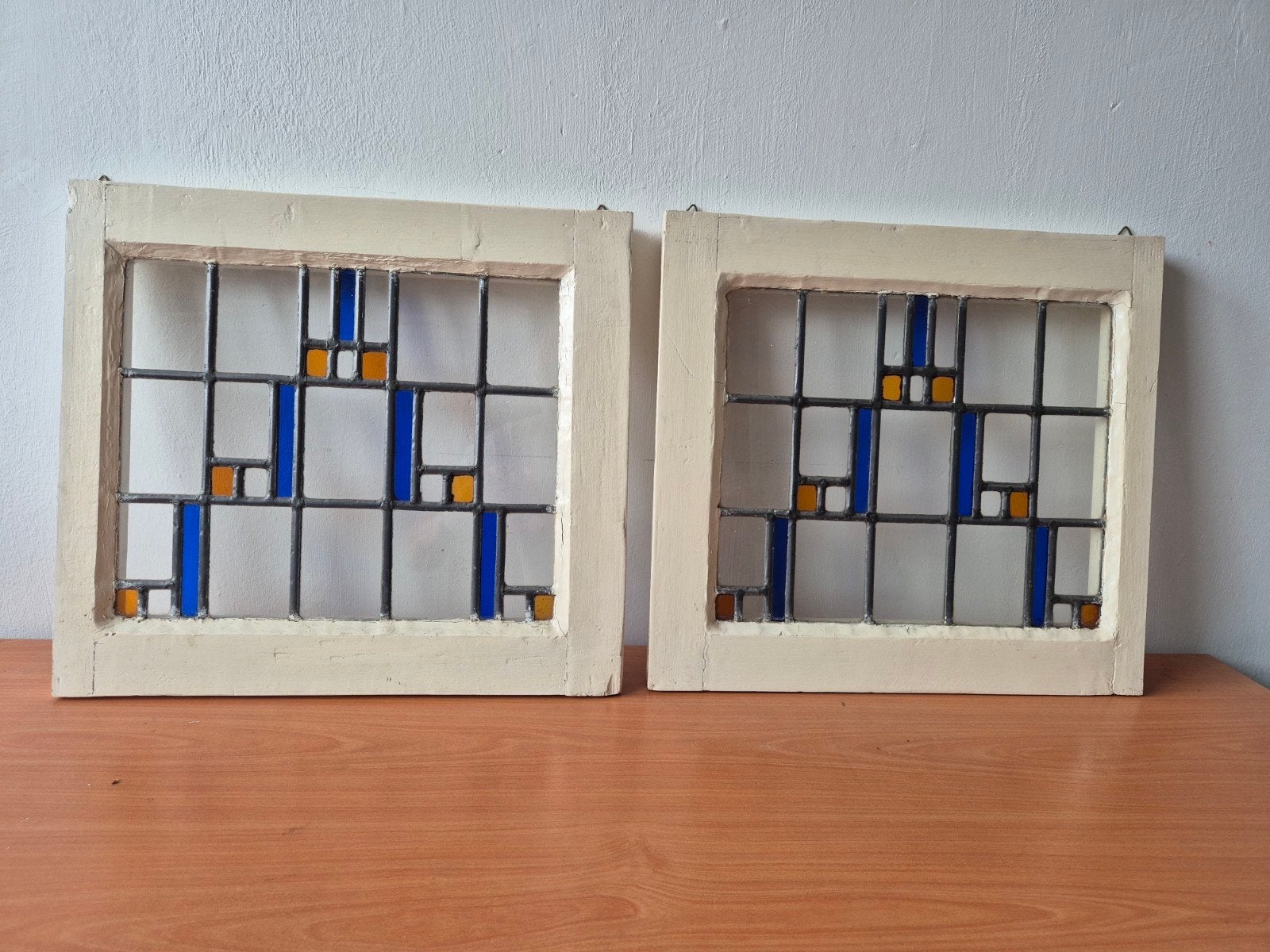 Set van 2 glas in lood ramen - Art Deco stijl, Doe-het-zelf en Verbouw, Glas en Ramen, Ophalen, Gevelraam of Ruit, Gebruikt, Minder dan 80 cm
