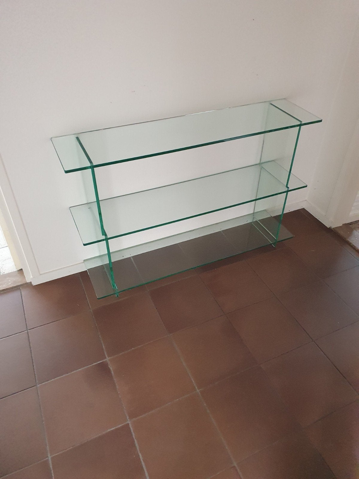 Glazen wandrek met 3 planken le 120 di 30 ho 80cm, Met plank(en), Gebruikt, 100 tot 150 cm, 150 tot 200 cm