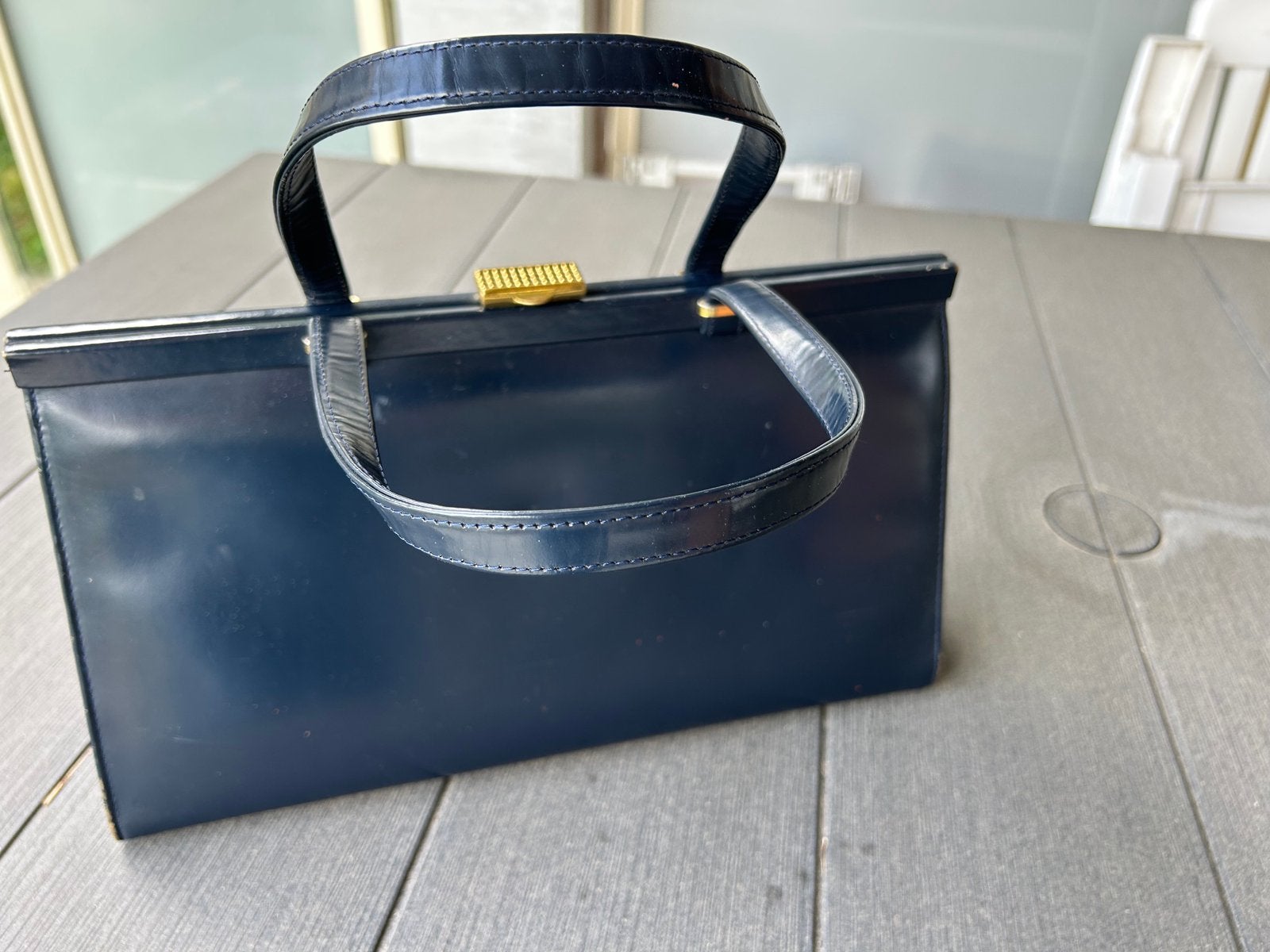 Vintage driehoekige New Yorkse leren tas uit de jaren 50, Ophalen, Zo goed als nieuw, Bruin, Handtas