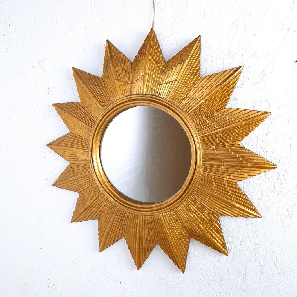 Vintage zonnespiegel mid century modern design jaren 70, Antiek en Kunst, Ophalen, Rond, Minder dan 50 cm