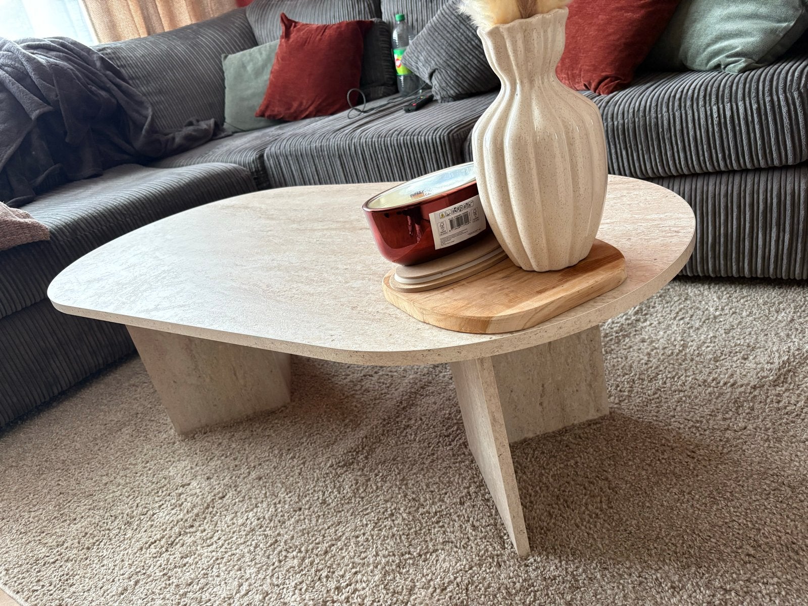 Zo goed als nieuwe salontafel - Beige Travertijn, Ophalen, Overige materialen, 100 tot 150 cm, 50 tot 100 cm