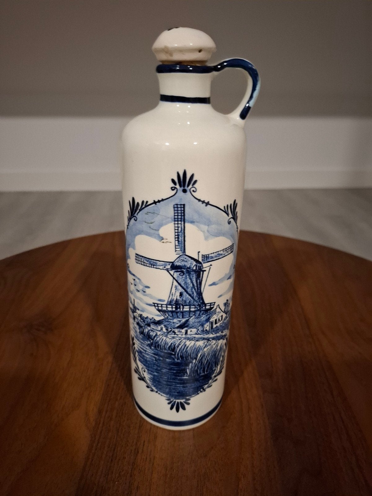 Delfts Blauw Fles met Molen en Bloemen Decoratie, Ophalen of Verzenden