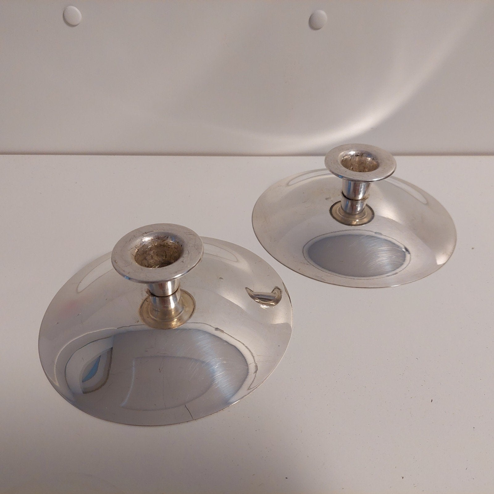 Set van 2 verzilverde kandelaars - Sola 90, Ophalen of Verzenden, Zilver
