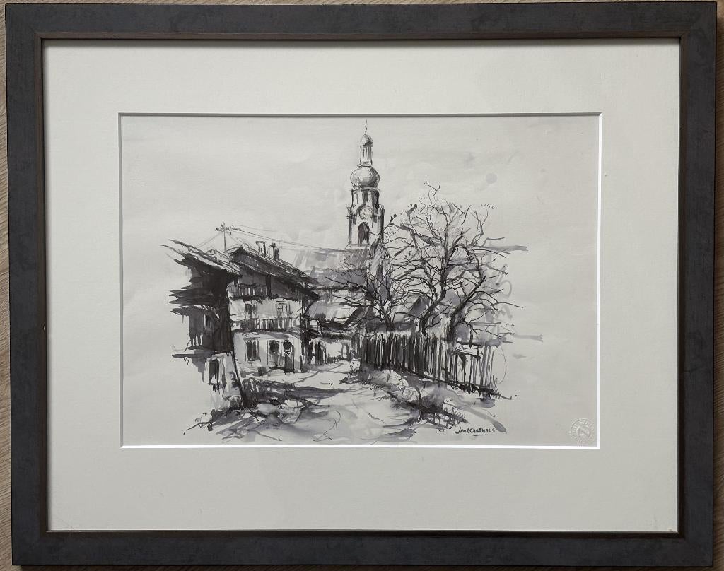 Jan Korthals (1916-1972) - Dorpsgezicht, Antiek en Kunst, Kunst | Schilderijen | Klassiek, Ophalen of Verzenden