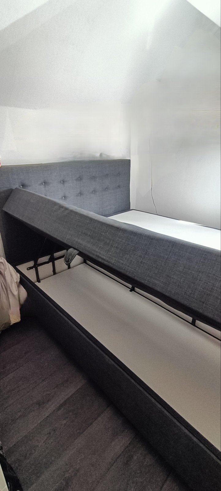 Antraciete boxspring 160 breed met opbergruimte!!, Ophalen, Gebruikt, Tweepersoons, 200 cm