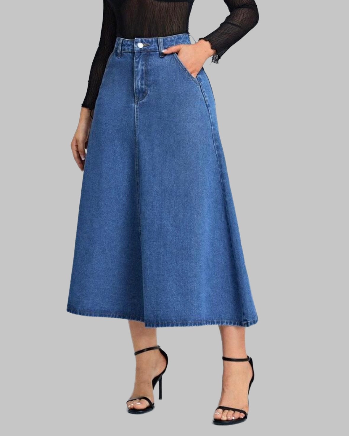 Midi spijkerrok met hoge taille en zakken (44-52), Verzenden, Nieuw, Blauw, Rok